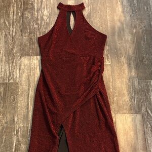 VENUS Sparkling Burgundy Halter Formal Dress NWOT